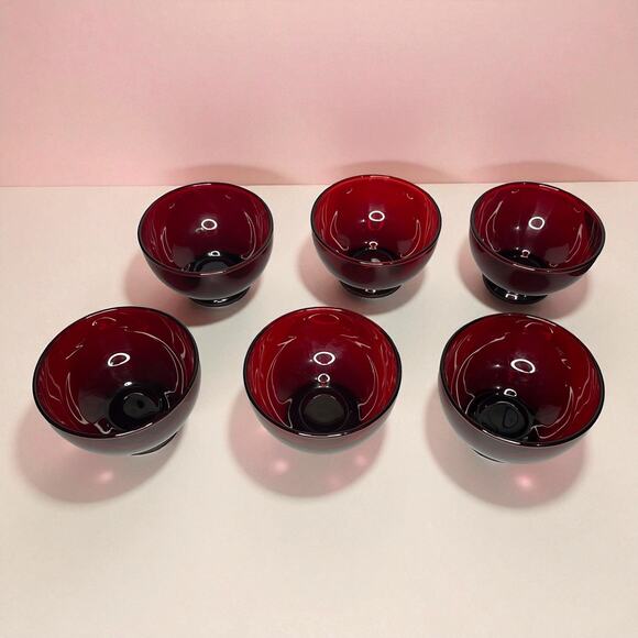 Anchor Hocking Royal Ruby Custard Sherbet Bowls Set of 6 – 7 oz Footed - Picture 3 of 10
